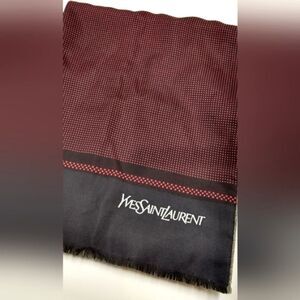 YSL Yves Saint Laurent Paris France Vintage Long Fringe Silk Wool Formal Scarf